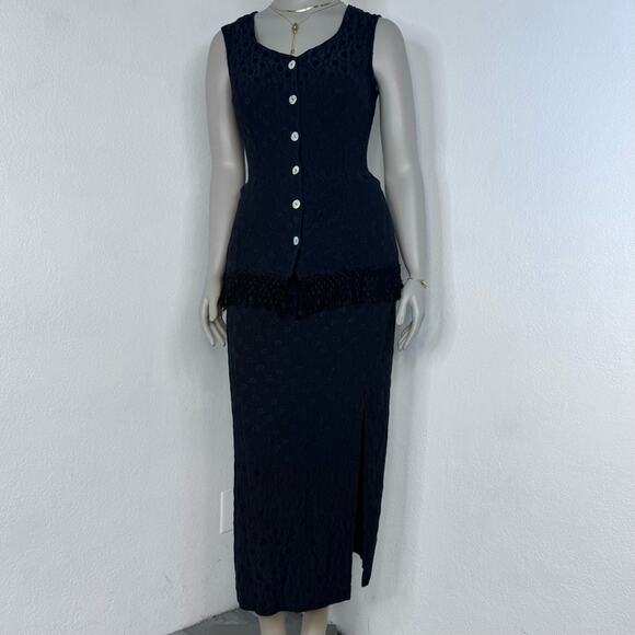 Vintage 90s Whimsigoth Fringe Two Piece Set Black Dark Boho Romantic Embroidered - Picture 4 of 9